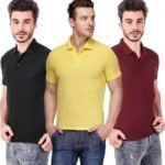 One-H Men's Polo Neck Short Sleeve Casual Tshirt Combo of Maroon, Black, Yellow colors (Pack of 3)