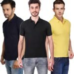 One-H Men's Polo Neck Short Sleeve Casual Tshirt Combo of Dark Blue, Black, Yellow colors (Pack of 3)