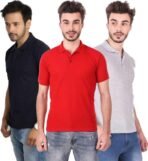 One-H Men's Polo Neck Short Sleeve Casual Tshirt Combo of Dark Blue, Red, Grey colors (Pack of 3)