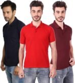 One-H Men's Polo Neck Short Sleeve Casual Tshirt Combo of Dark Blue, Red, Maroon colors (Pack of 3)