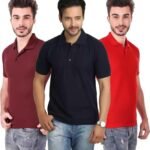 One-H Men's Polo Neck Short Sleeve Casual Tshirt Combo of Dark Blue, Red, Maroon colors (Pack of 3)