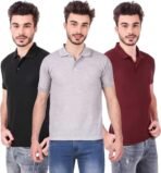 One-H Men's Polo Neck Short Sleeve Casual Tshirt Combo of Maroon, Black, Grey colors (Pack of 3)
