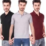 One-H Men's Polo Neck Short Sleeve Casual Tshirt Combo of Maroon, Black, Grey colors (Pack of 3)