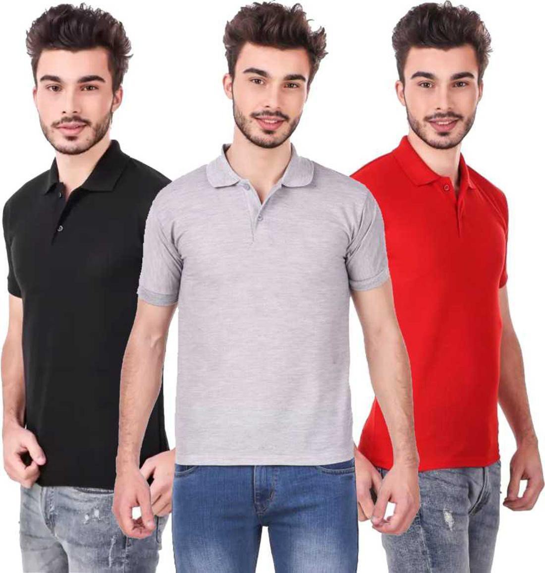 xl-tshirt-combo-3-black-grey-red-phonicz-retails-original-imafg4dfdjfnstgp.jpeg One-H Men's Polo Neck Short Sleeve Casual Tshirt Combo of Red, Black, Grey colors (Pack of 3) - Image 1