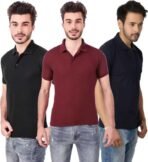 One-H Men's Polo Neck Short Sleeve Casual Tshirt Combo of Dark Blue, Maroon, Black colors (Pack of 3)