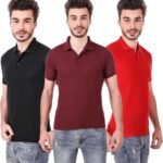 One-H Men's Polo Neck Short Sleeve Casual Tshirt Combo of Red, Maroon, Black colors (Pack of 3)