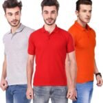 One-H Men's Polo Neck Half Sleeve Casual Tshirt Combo of Red, Orange, Grey colors (Pack of 3)