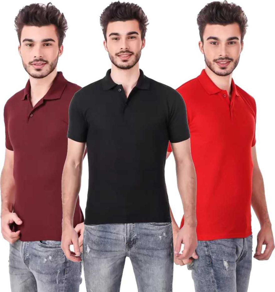 xl-tshirt-combo-3-maroon-black-red-phonicz-retails-original-imafg4dzbe5gupua.jpeg One-H Men's Polo Neck Short Sleeve Casual Tshirt Combo of Red, Maroon, Black colors (Pack of 3) - Image 1