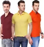 One-H Men's Polo Neck Short Sleeve Casual Tshirt Combo of Maroon, Orange, Yellow colors (Pack of 3)