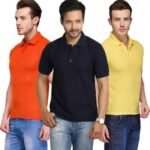 One-H Men's Polo Neck Half Sleeve Casual Tshirt Combo of Dark Blue, Orange, Yellow colors (Pack of 3)