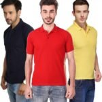 One-H Men's Polo Neck Short Sleeve Casual Tshirt Combo of Dark Blue, Red, Yellow colors (Pack of 3)