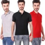 One-H Men's Polo Neck Short Sleeve Casual Tshirt Combo of Red, Black, Grey colors (Pack of 3)