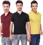 One-H Men's Polo Neck Half Sleeve Casual Tshirt Combo of Red, Black, Orange colors (Pack of 3)
