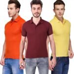 One-H Men's Polo Neck Short Sleeve Casual Tshirt Combo of Maroon, Orange, Yellow colors (Pack of 3)